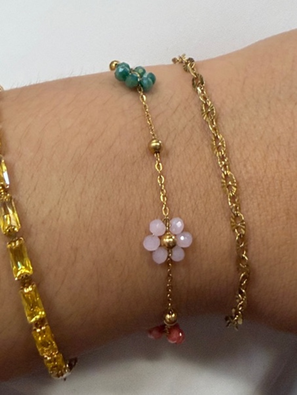 Oshena Gold Chain Bracelet with colorful Flower Beads